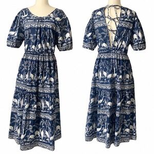 NWT Beyond by Vera Lilly Maxi Dress S Open Back Puff Sleeve Euro Summer Coastal